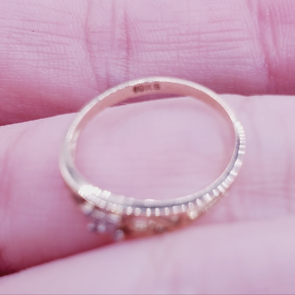 10K Yellow Gold Scroll Diamond Accent Ring - Tiny Baby Ring Knuckle Ring - Picture 8 of 11